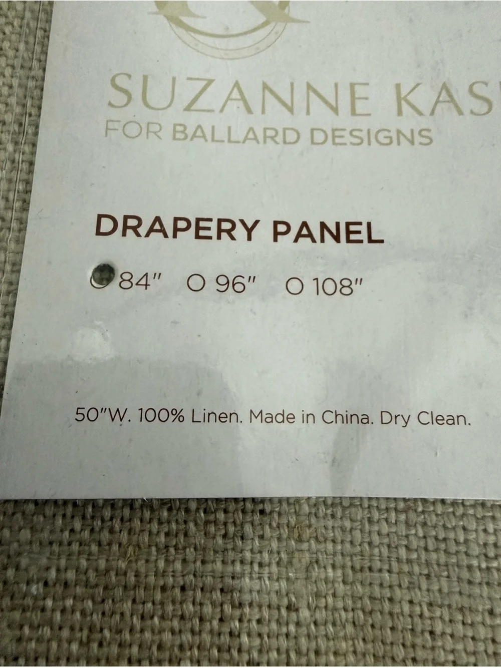 Suzanne Kasler for Ballard Designs 50x84” Drapery Panel Linen Flax 13oz SK Sig.